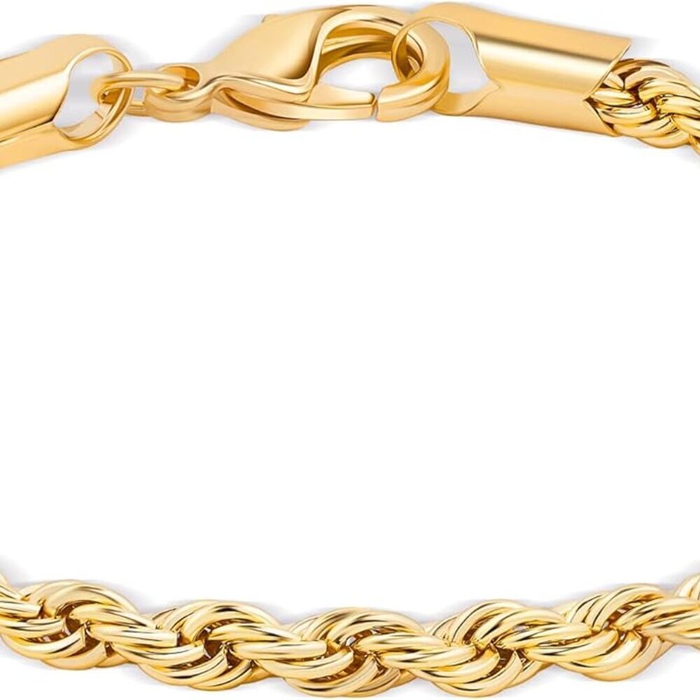 18K Gold Plated Rope Chain Bracelet - Made In Brazil